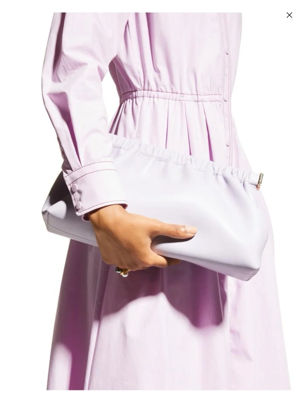 Nanushka Lilac Gathered Leather Clutch with Gold Accents